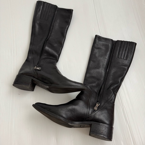 Fabianelli made in Italy tall black leather riding Elegant Black Heeled Boots - Picture 4 of 10